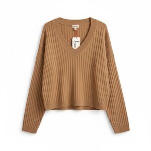 Open Edit Nordstrom V Neck Sweater Long Sleeve Size Large Camel Tan NWT